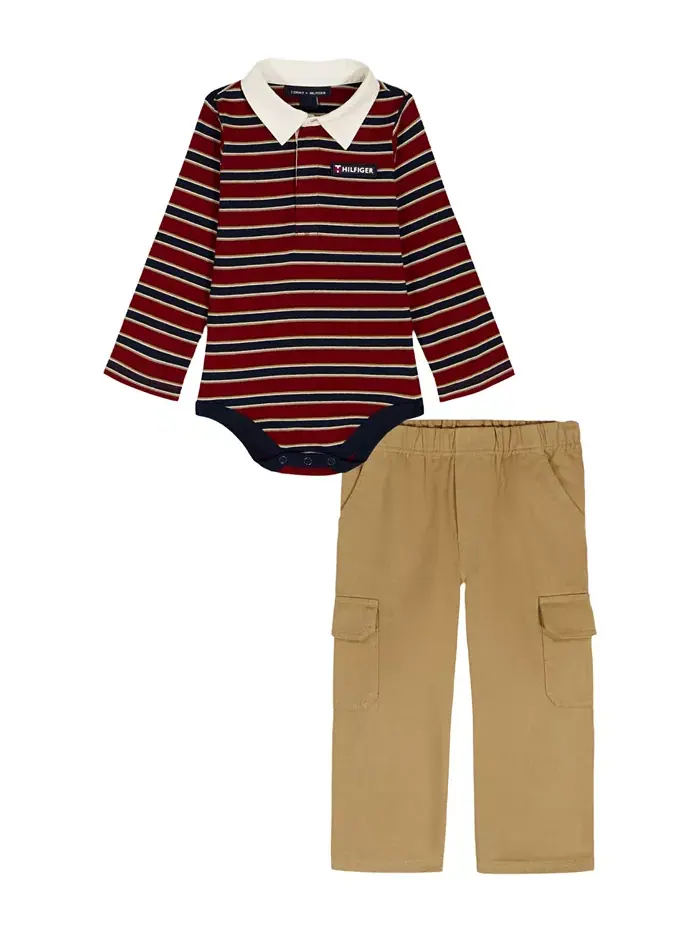 Комплект для мальчиков из поло-боди с длинным рукавом и карго-штанов Tommy Hilfiger — изображение 1 из 3, мульти