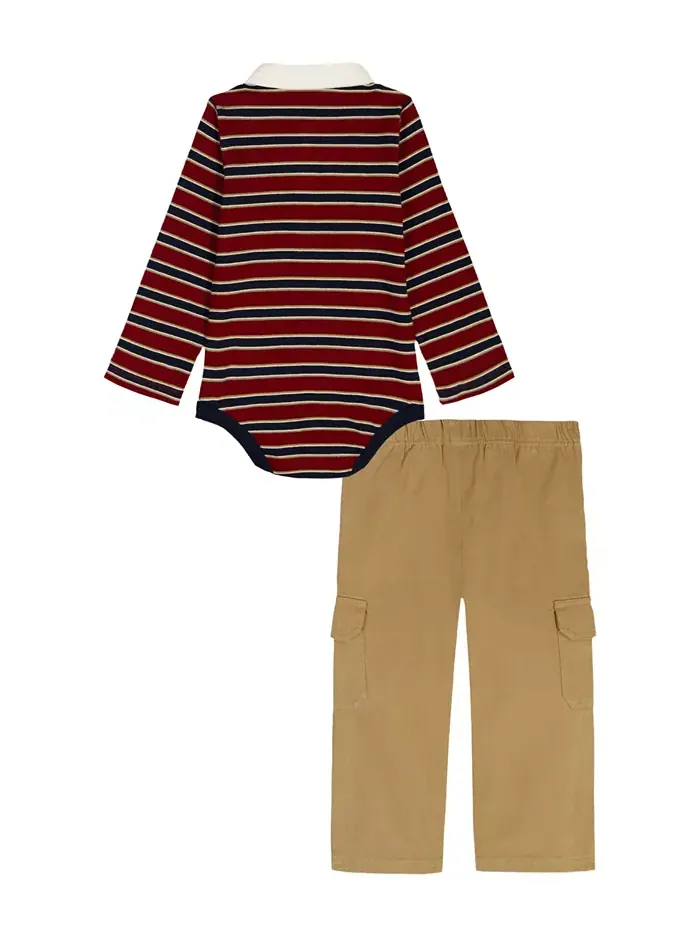 Комплект для мальчиков из поло-боди с длинным рукавом и карго-штанов Tommy Hilfiger — изображение 2 из 3, мульти