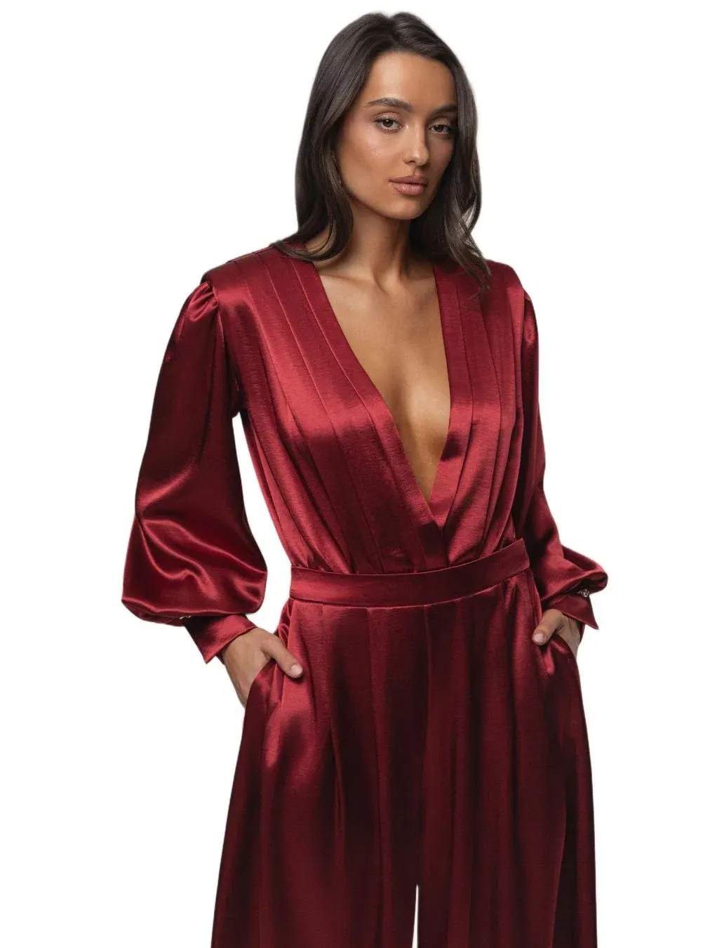 Боди Satin Radiance и плиссированные брюки Satin Bliss Jluxlabel — изображение 3 из 9, красный