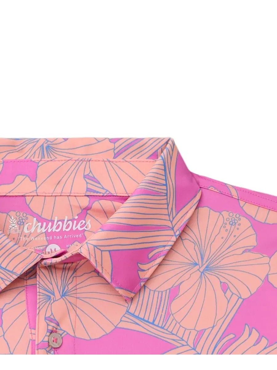 Мужская поло-рубашка с коротким рукавом и цветочным принтом «Фламинго» Chubbies — изображение 2 из 3, яркий розовый