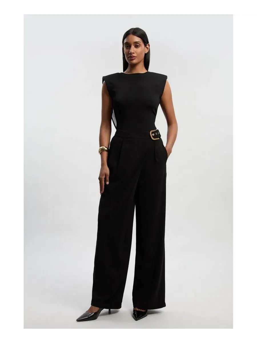 Женские классические брюки из крепа с пряжкой Karen Millen — изображение 2 из 6, черный
