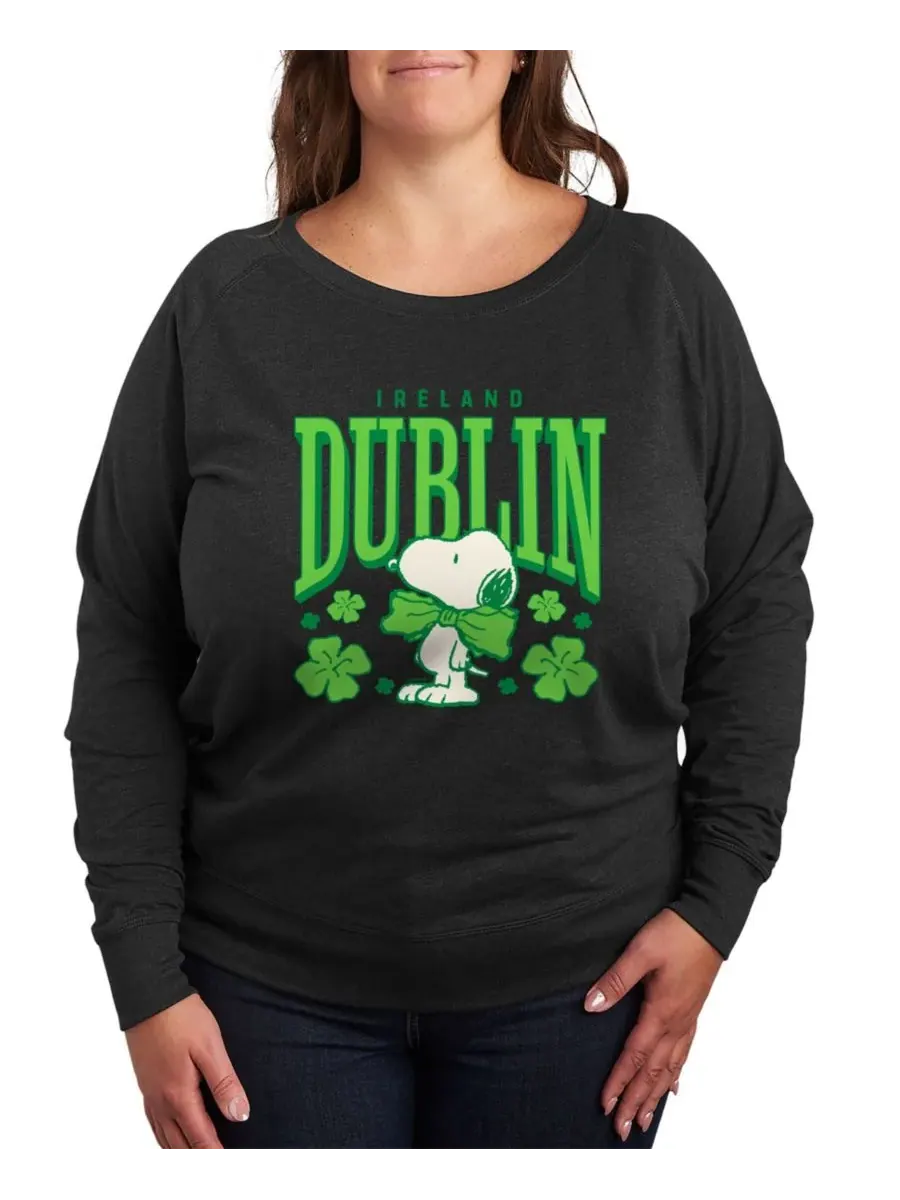Футболка с круглым вырезом и принтом "Peanuts Dublin" для полных женщин ко Дню Святого Патрика — изображение 1 из 3, черный