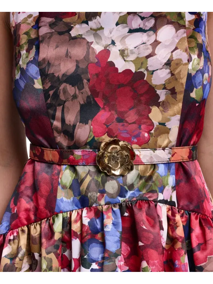 Женское платье-миди из атласа с принтом, модель Printed Satin Drop Waist Midi KARL LAGERFELD PARIS — изображение 5 из 5