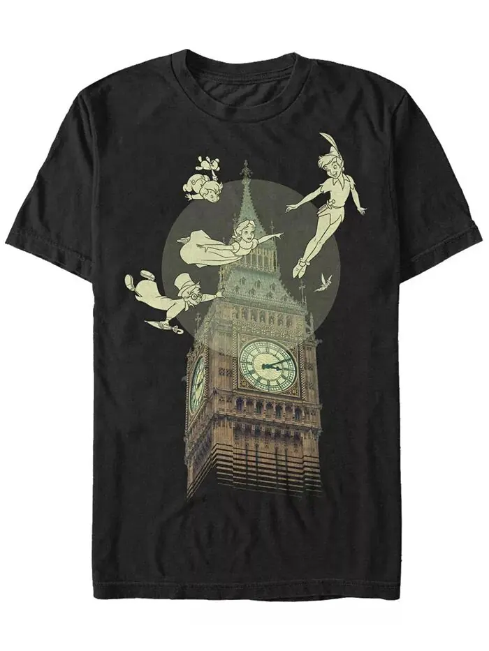 Футболка с коротким рукавом Disney Men's Peter Pan The Darlings Flying By Clock Tower Fifth Sun — изображение 1 из 1, черный