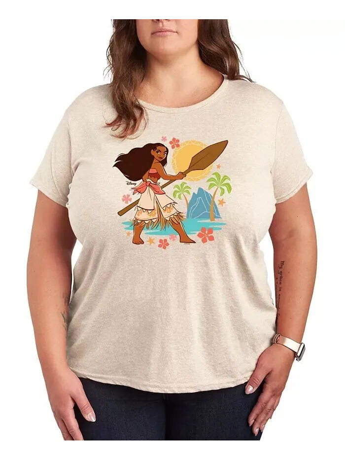 Модная футболка с рисунком Disney Moana Plus Size Hybrid Apparel — изображение 1 из 3, бежевый/хаки