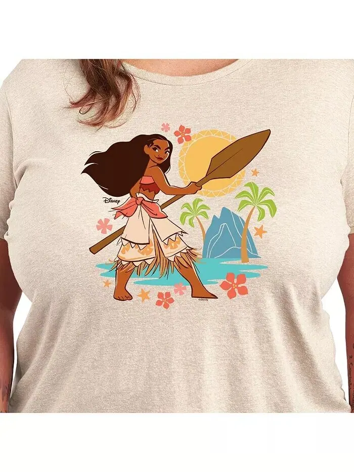 Модная футболка с рисунком Disney Moana Plus Size Hybrid Apparel — изображение 2 из 3, бежевый/хаки