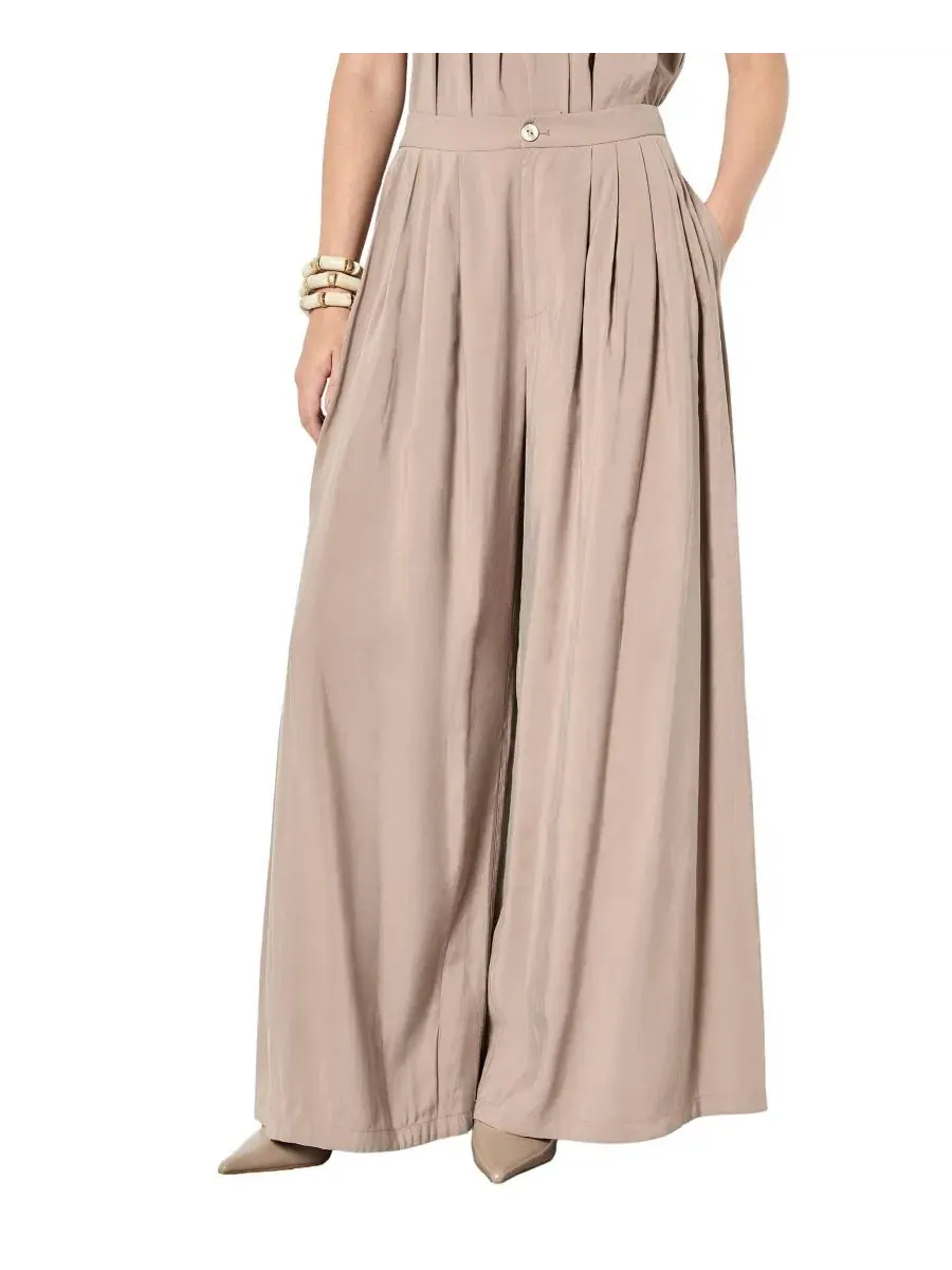 Женские брюки-палаццо со складками, модель Pleated Wide-Leg Apricot — серый
