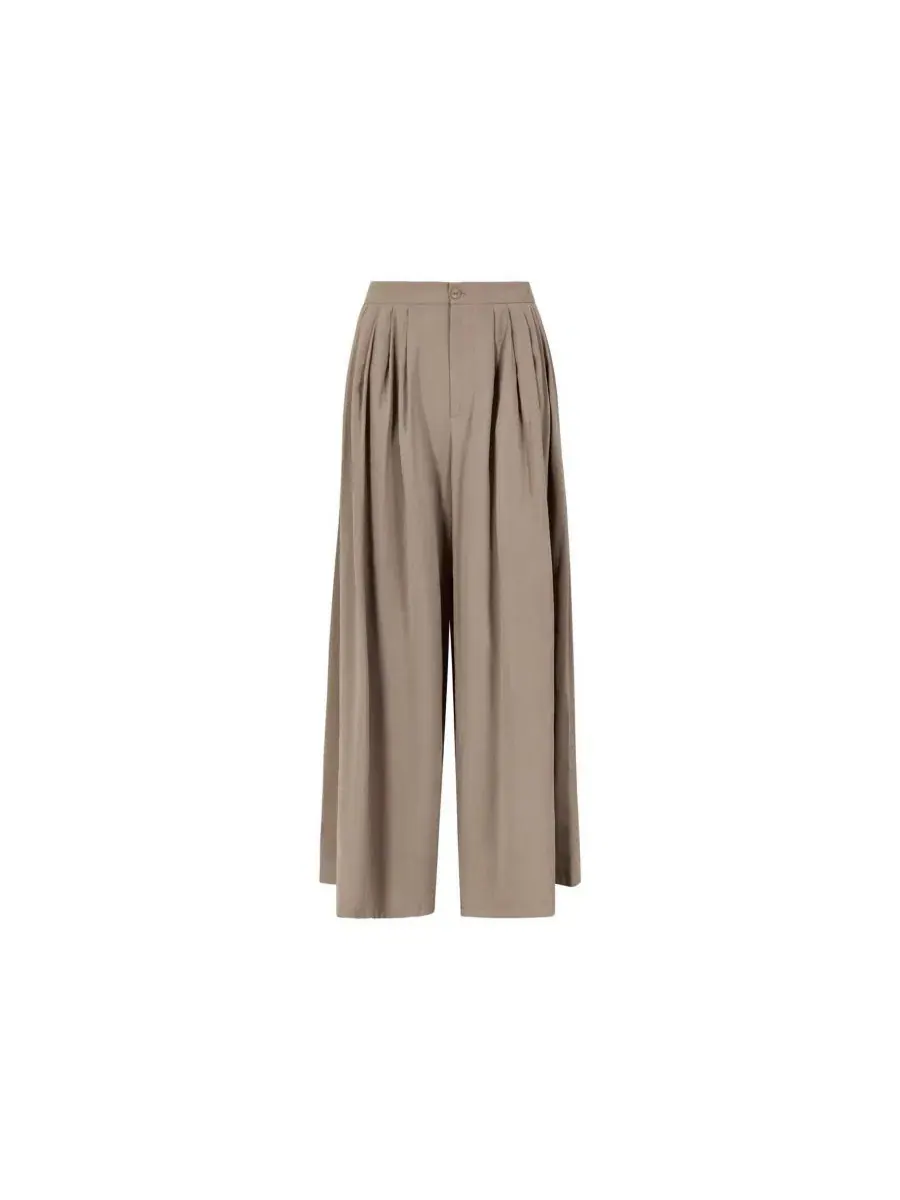 Женские брюки-палаццо со складками, модель Pleated Wide-Leg Apricot — изображение 2 из 5, серый