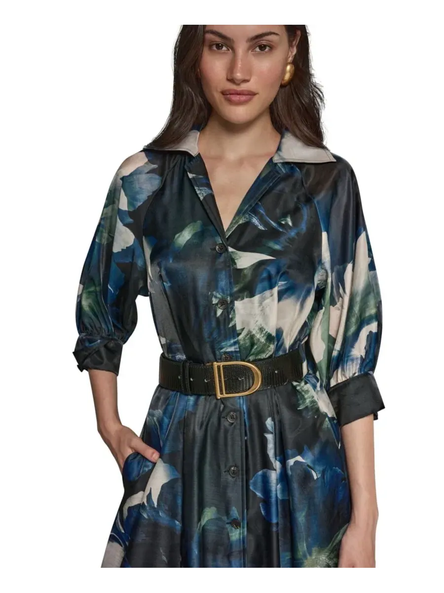 Платье-рубашка с поясом, с принтом Donna Karan New York — изображение 4 из 10, черный мульти