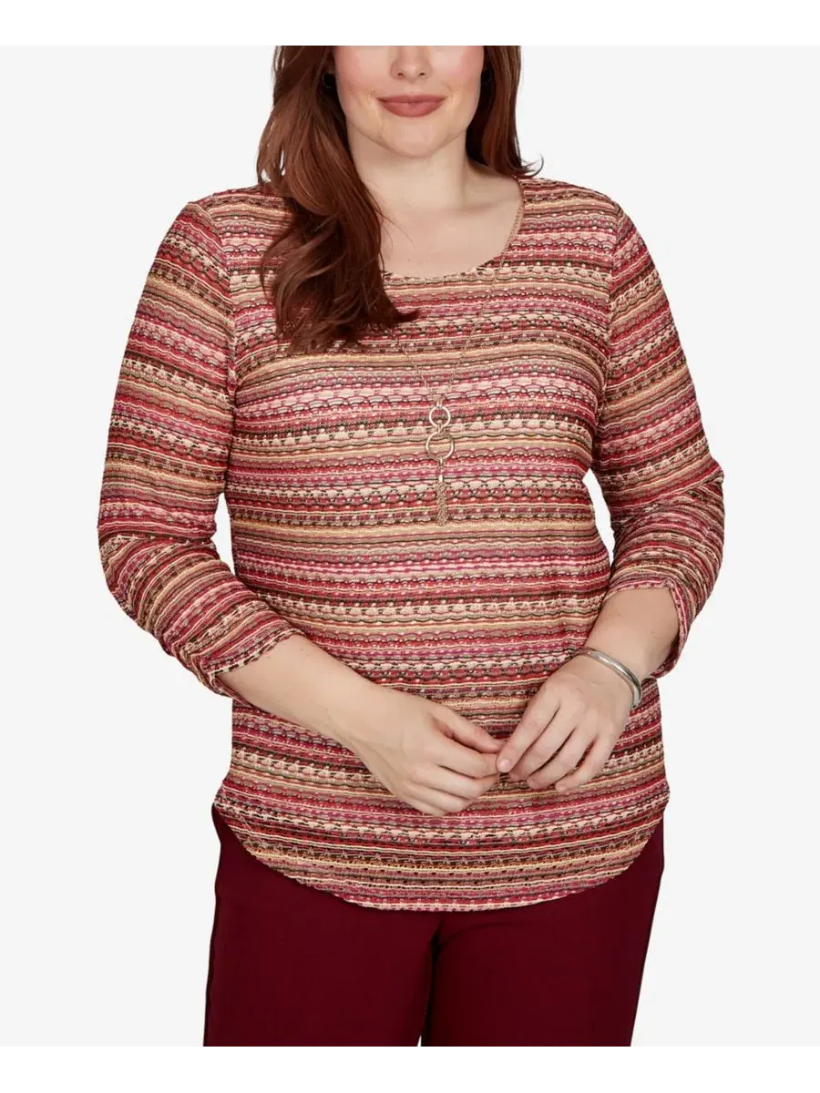 Топ с принтом Union Square Spacedye Biadere Stripe Alfred Dunner — изображение 1 из 5, коричневый мульти
