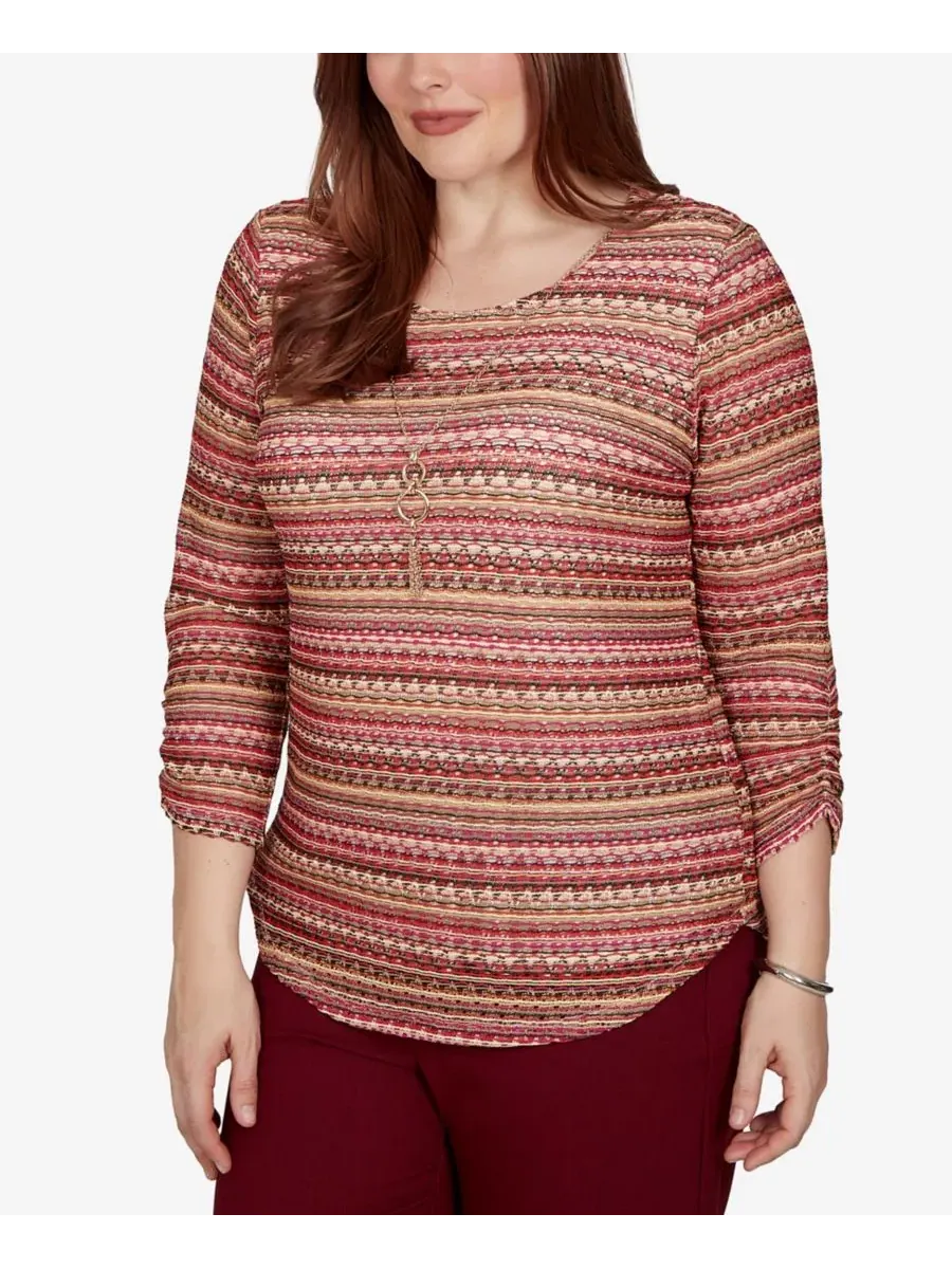 Топ с принтом Union Square Spacedye Biadere Stripe Alfred Dunner — изображение 2 из 5, коричневый мульти