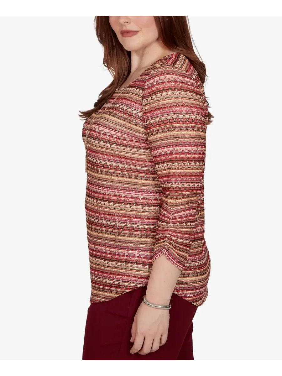 Топ с принтом Union Square Spacedye Biadere Stripe Alfred Dunner — изображение 3 из 5, коричневый мульти