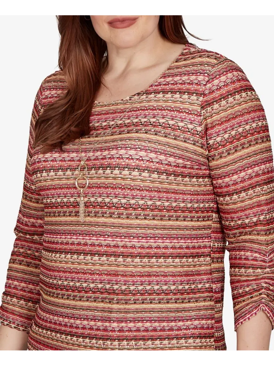Топ с принтом Union Square Spacedye Biadere Stripe Alfred Dunner — изображение 4 из 5, коричневый мульти