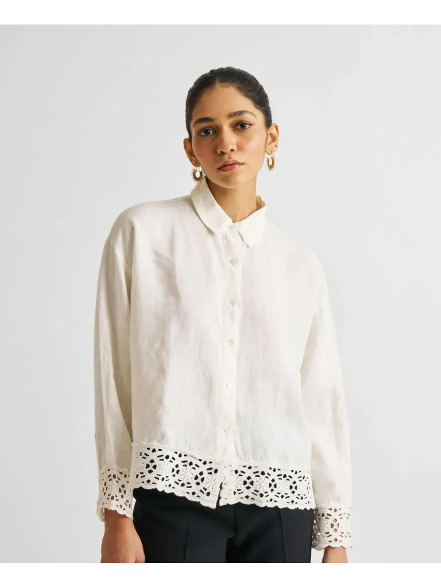Блузка из хлопка с кружевом Off-White Reistor — изображение 1 из 4, кремовый