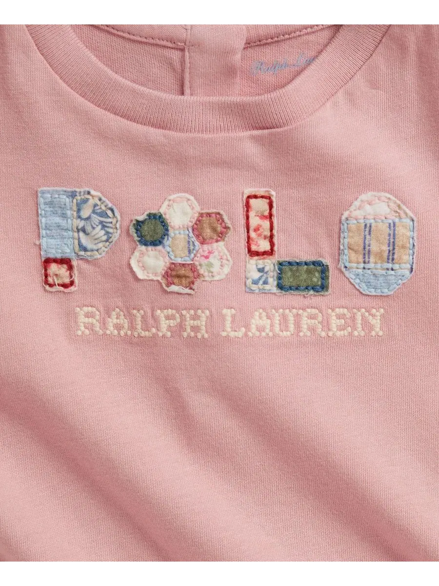 Детский комбинезон-боди с патчворк-принтом Polo Ralph Lauren — изображение 3 из 3, розовый