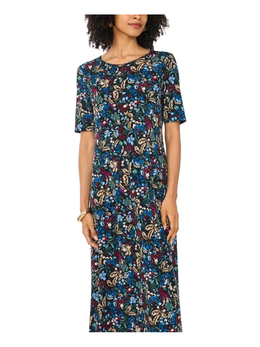 Макси-платье с флористическим принтом и рукавом 3/4, модель Floral 3/4-Sleeve Maxi Vince Camuto — изображение 2 из 4, синий