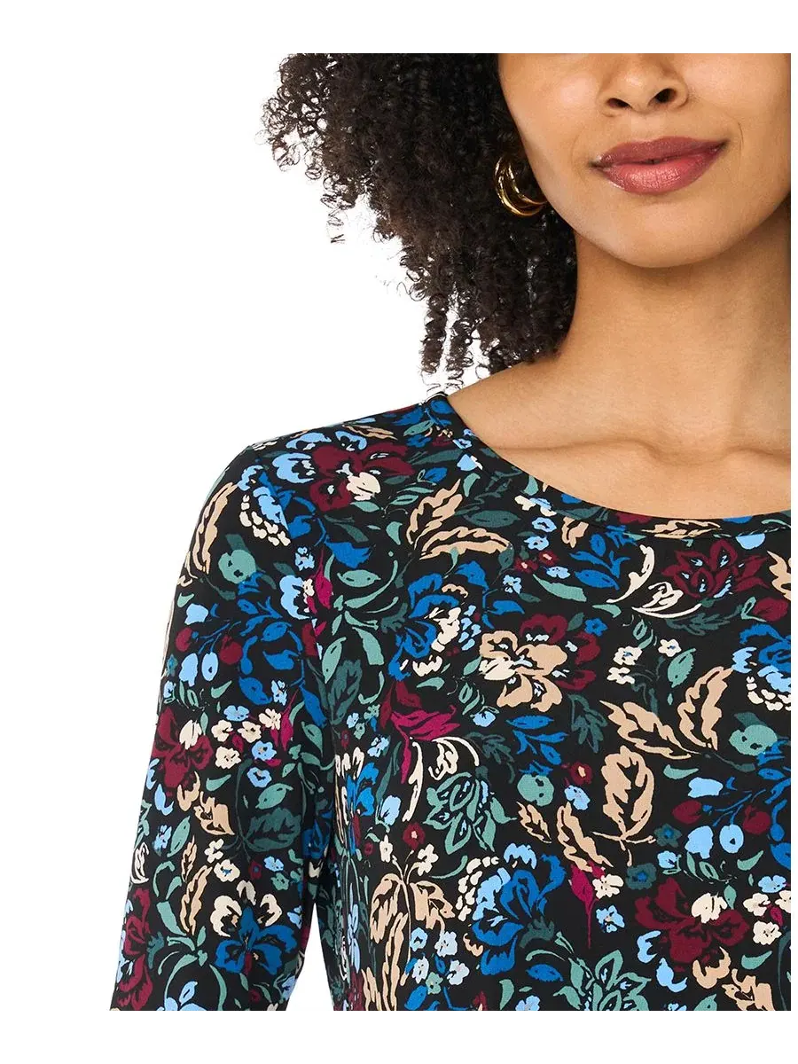 Макси-платье с флористическим принтом и рукавом 3/4, модель Floral 3/4-Sleeve Maxi Vince Camuto — изображение 3 из 4, синий