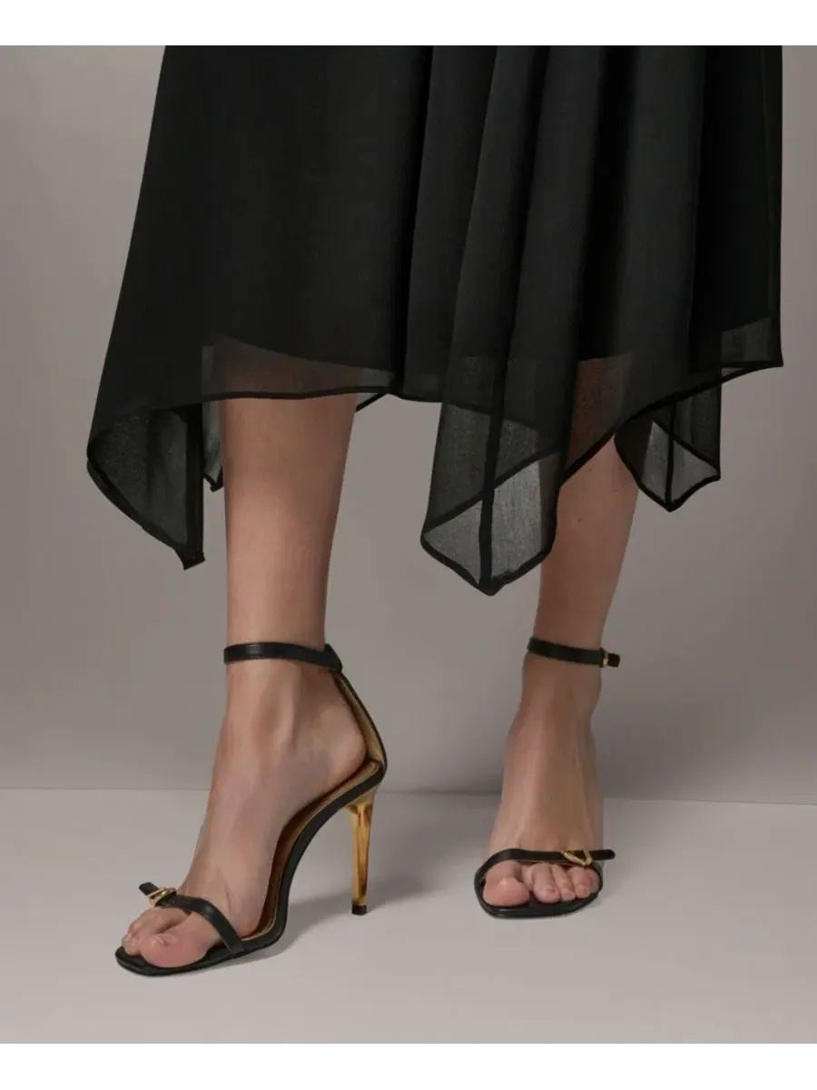 Платье-трапеция без рукавов с воротником Self-Tie Belt Donna Karan New York — изображение 6 из 6, черный