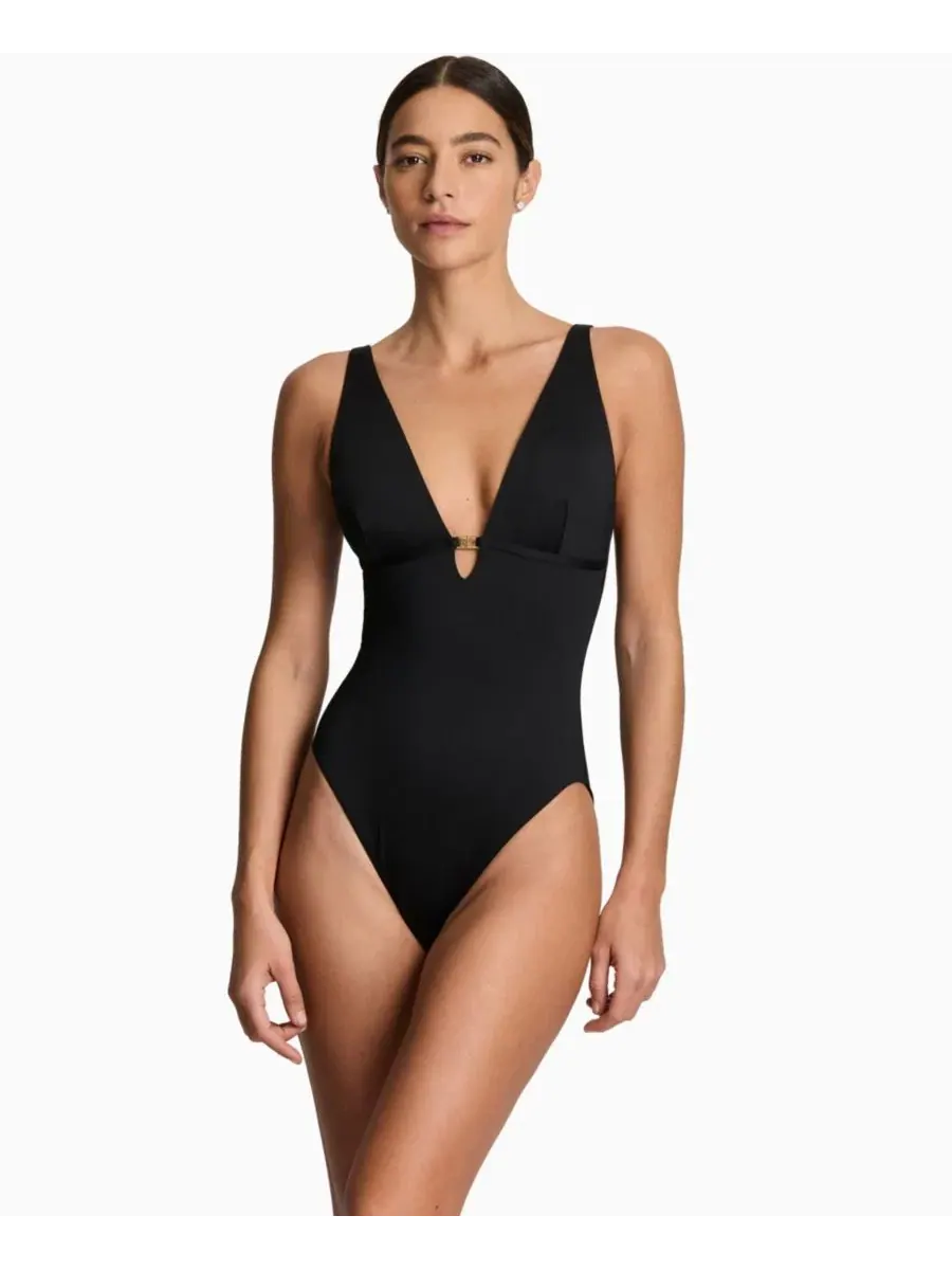 Цельный купальник с запахом и узлом спереди Lauren Ralph Lauren — изображение 1 из 6, черный