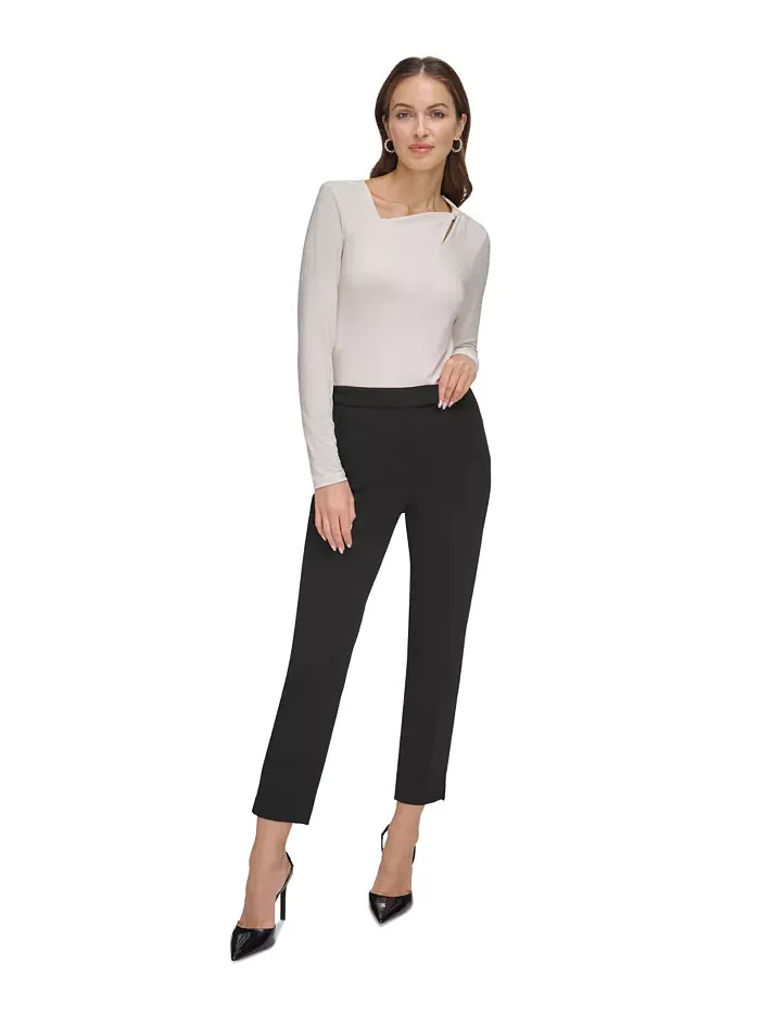 Элегантные узкие брюки Essential Slim Leg с заниженной линией низа DKNY — изображение 4 из 5, черный