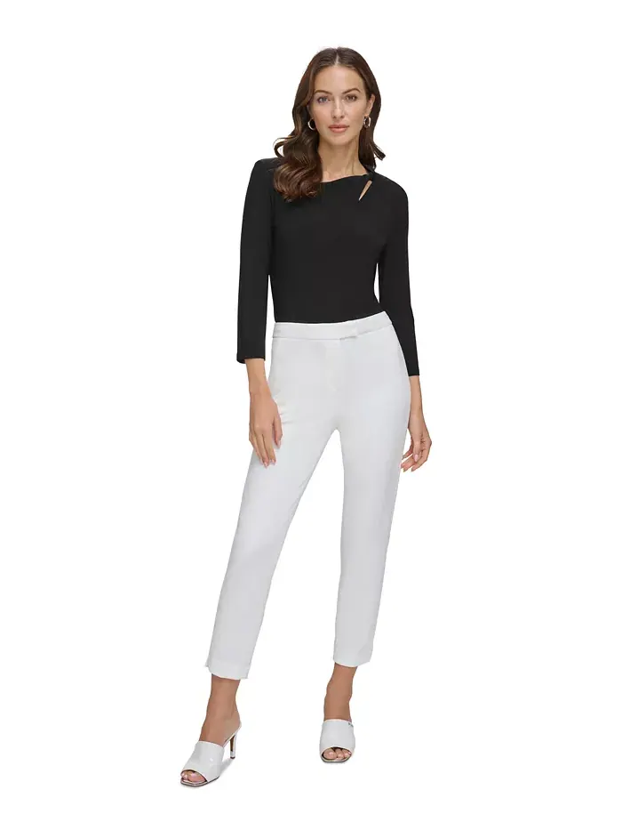 Элегантные узкие брюки Essential Slim Leg с заниженной линией низа DKNY — изображение 4 из 5, белый