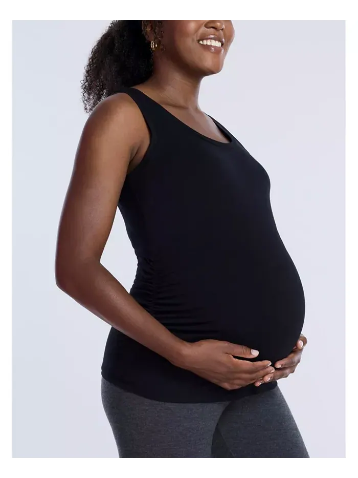 Женская майка для беременных с круглым вырезом и сборками по бокам - Motherhood Maternity — изображение 3 из 3, черный