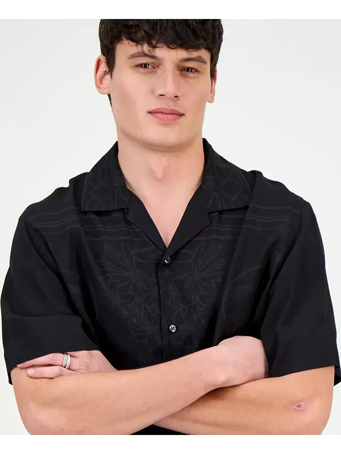 Мужская рубашка Espino Regular-Fit с тоновым принтом Hugo Boss — изображение 2 из 4, черный
