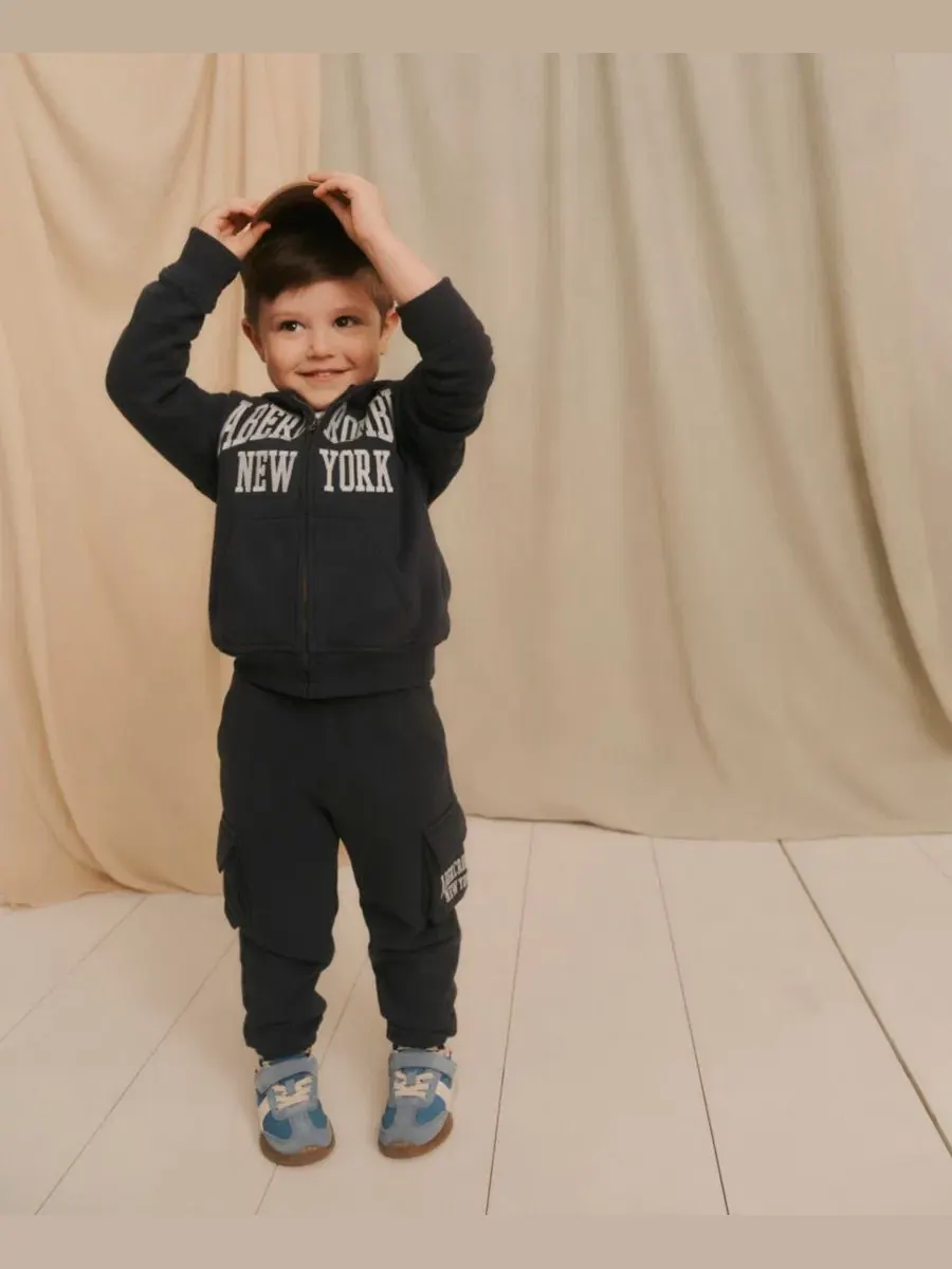 Детский комплект из худи на молнии и карго-брюк Abercrombie Kids — изображение 5 из 10, синий