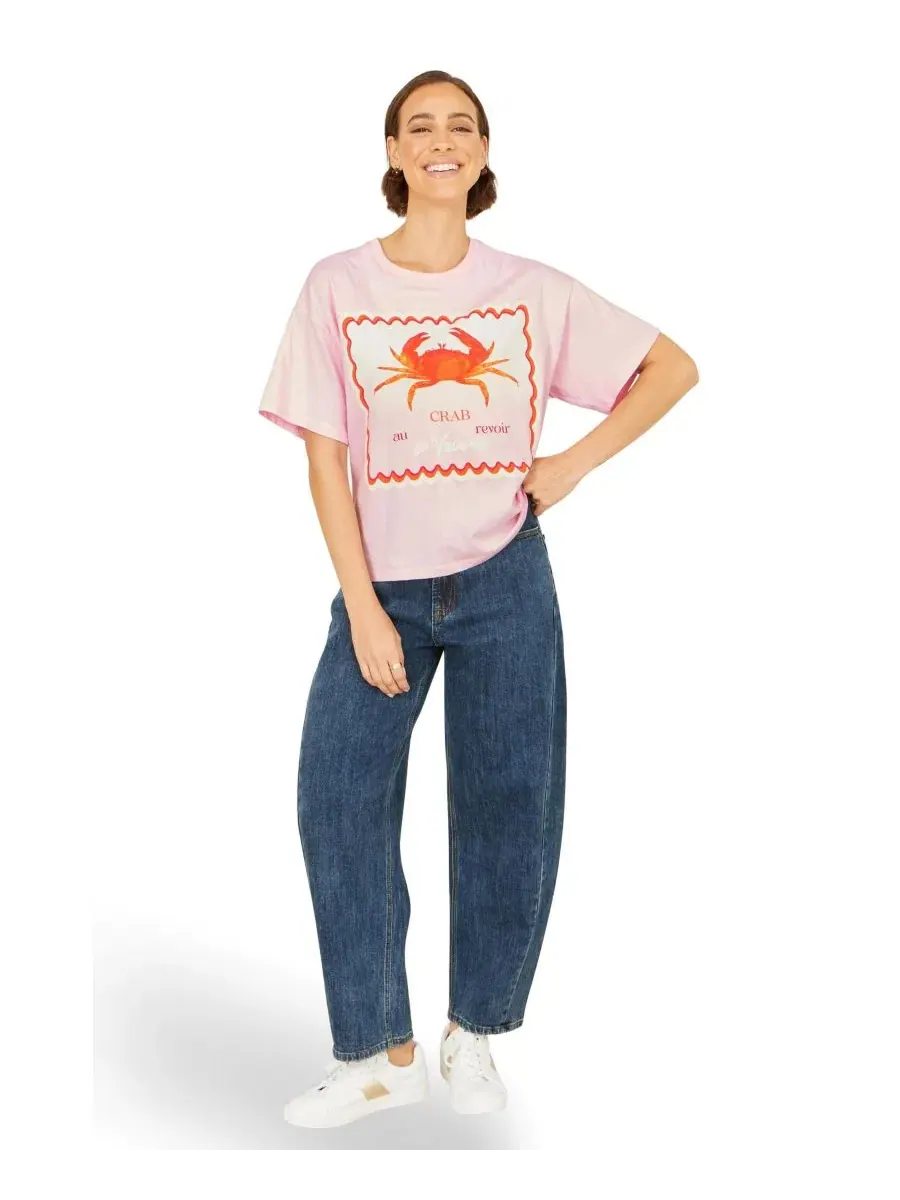 Женская футболка с принтом Crab Vacation Yumi — изображение 2 из 4, розовый