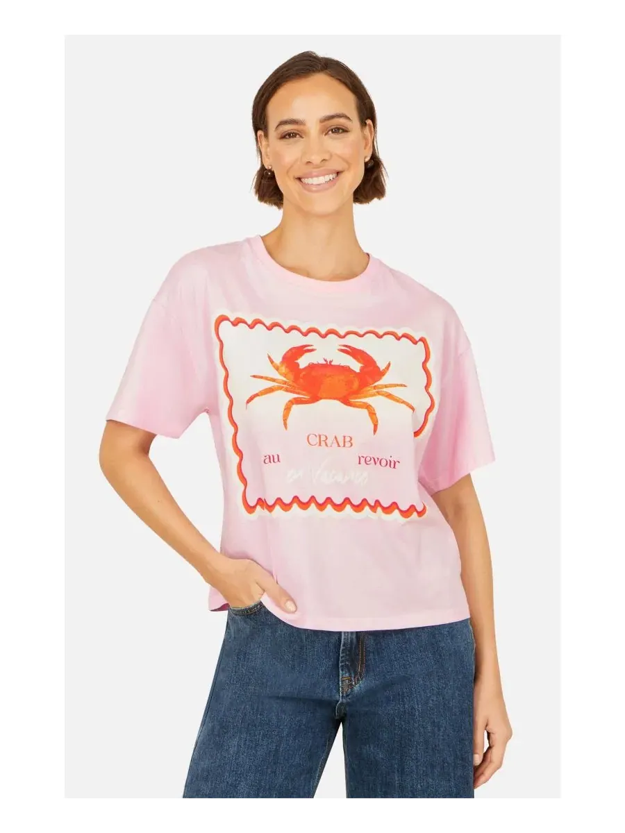Женская футболка с принтом Crab Vacation Yumi — изображение 4 из 4, розовый