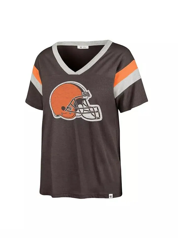Женская коричневая рваная футболка Cleveland Browns Phoenix с v-образным вырезом '47 Brand — изображение 1 из 1, коричневый