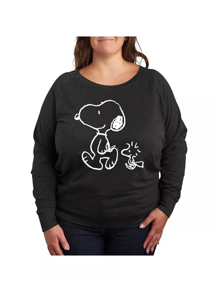 Футболка-пуловер с принтом Peanuts Snoopy размера Plus Hybrid Apparel — изображение 1 из 3, серый