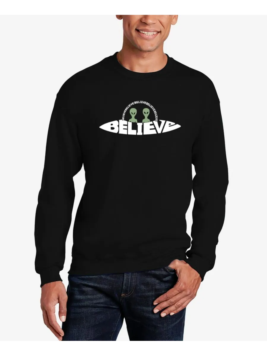 Мужская толстовка с круглым вырезом Believe UFO Word Art LA Pop Art — изображение 1 из 5, черный