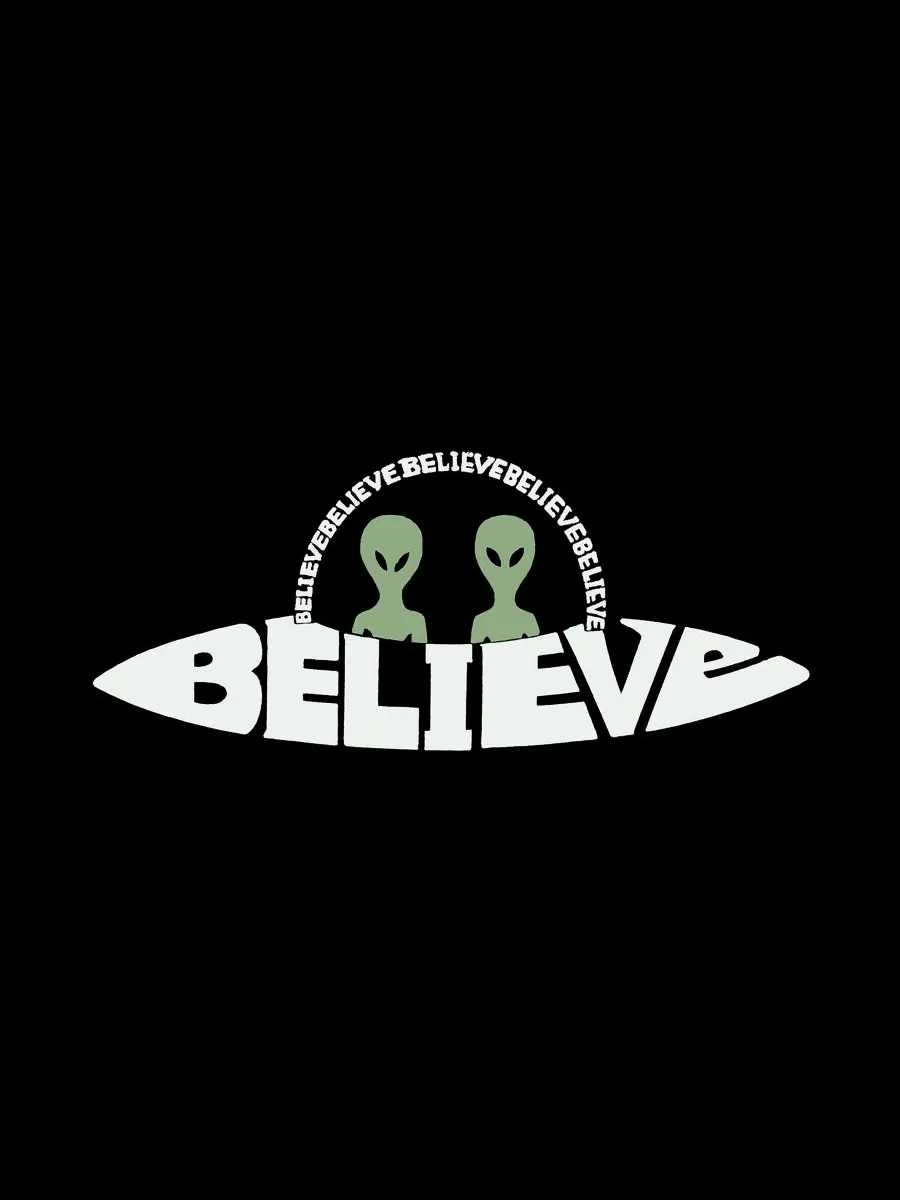 Мужская толстовка с круглым вырезом Believe UFO Word Art LA Pop Art — изображение 3 из 5, черный