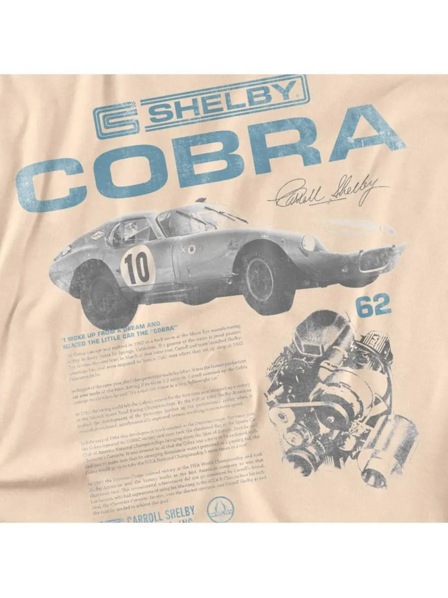 Мужская футболка с инфографикой о гонках Shelby Cobra — изображение 2 из 3, бежевый