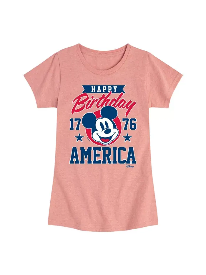 Футболка с принтом "Disney Mickey Happy Birthday Americana" для девочек постарше Hybrid Apparel — изображение 1 из 3, розовый