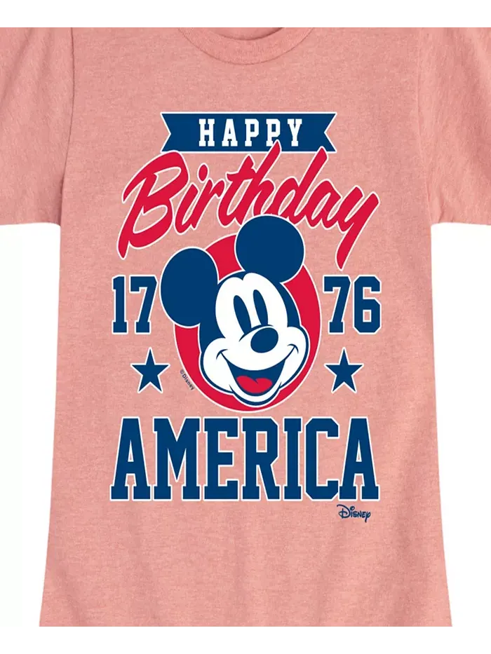 Футболка с принтом "Disney Mickey Happy Birthday Americana" для девочек постарше Hybrid Apparel — изображение 3 из 3, розовый