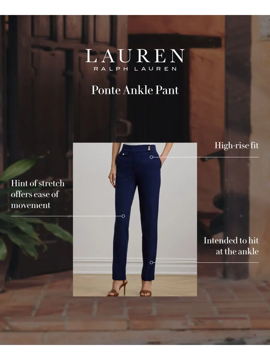 Женские укороченные брюки из ткани понте, размеры P/XS - 3X Lauren Ralph Lauren — изображение 2 из 6, темно-синий