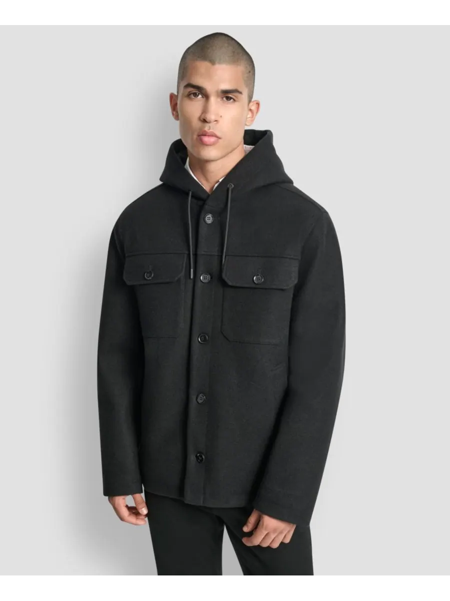 Мужская рубашка-куртка с капюшоном из искусственной шерсти DKNY — изображение 1 из 4, черный