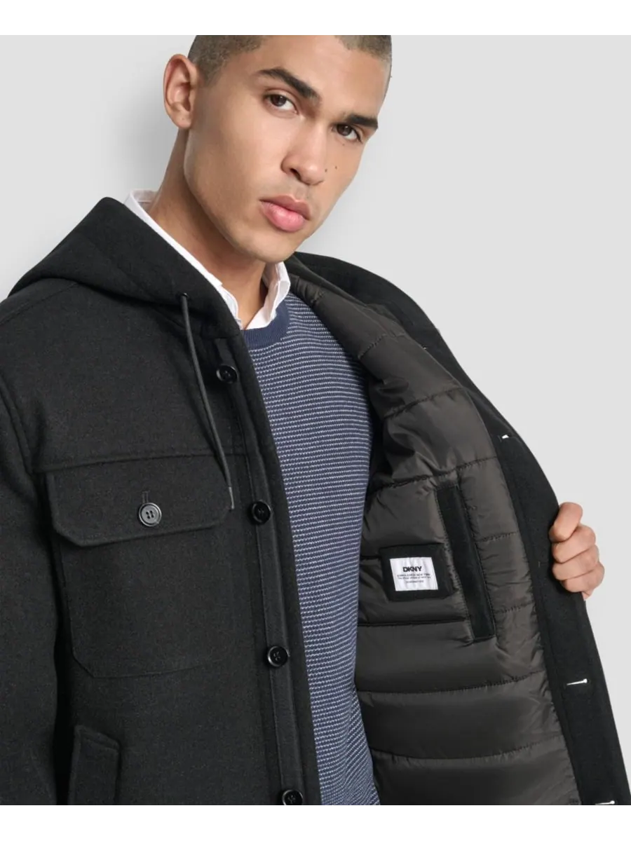 Мужская рубашка-куртка с капюшоном из искусственной шерсти DKNY — изображение 3 из 4, черный