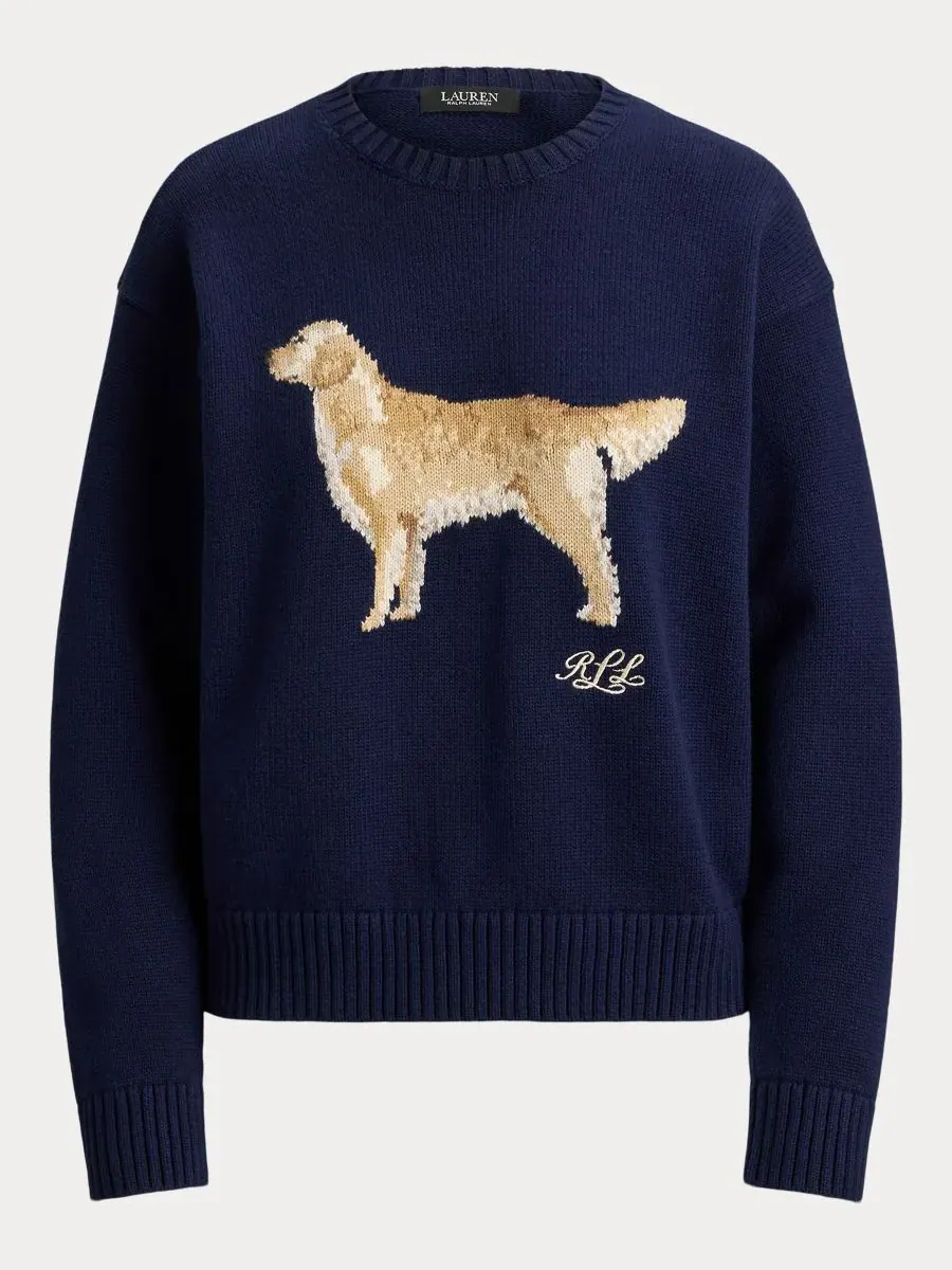Женский хлопковый свитер для собак Lauren Ralph Lauren — изображение 2 из 6, темно-синий мульти