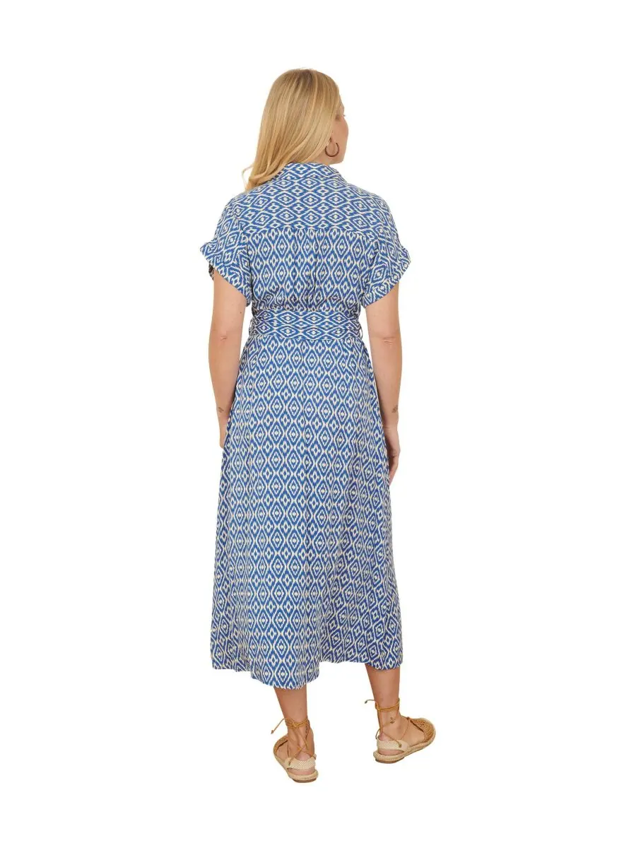 Женское платье-рубашка миди с поясом Yumi — изображение 3 из 8, синий
