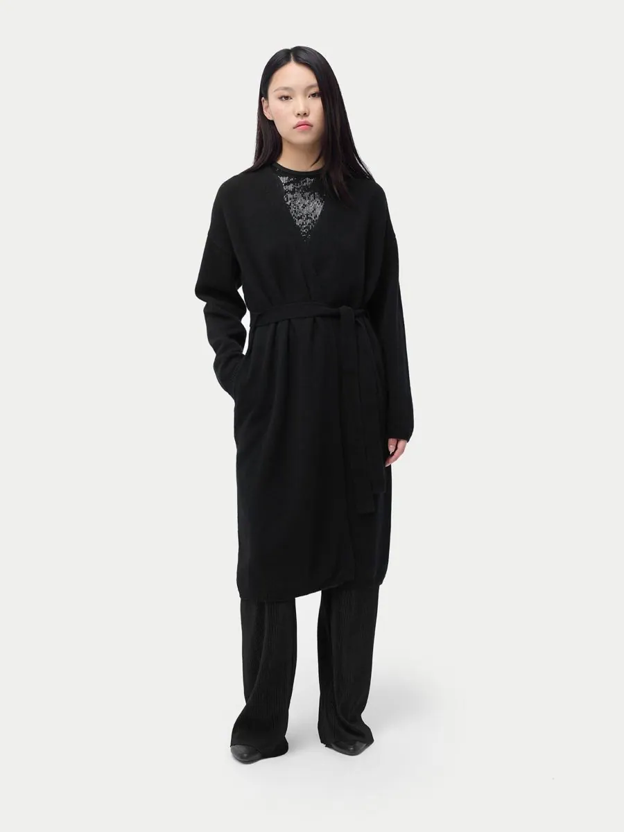 Длинный кашемировый халат для беременных Gobi Cashmere — изображение 2 из 7, черный-синий графитовый