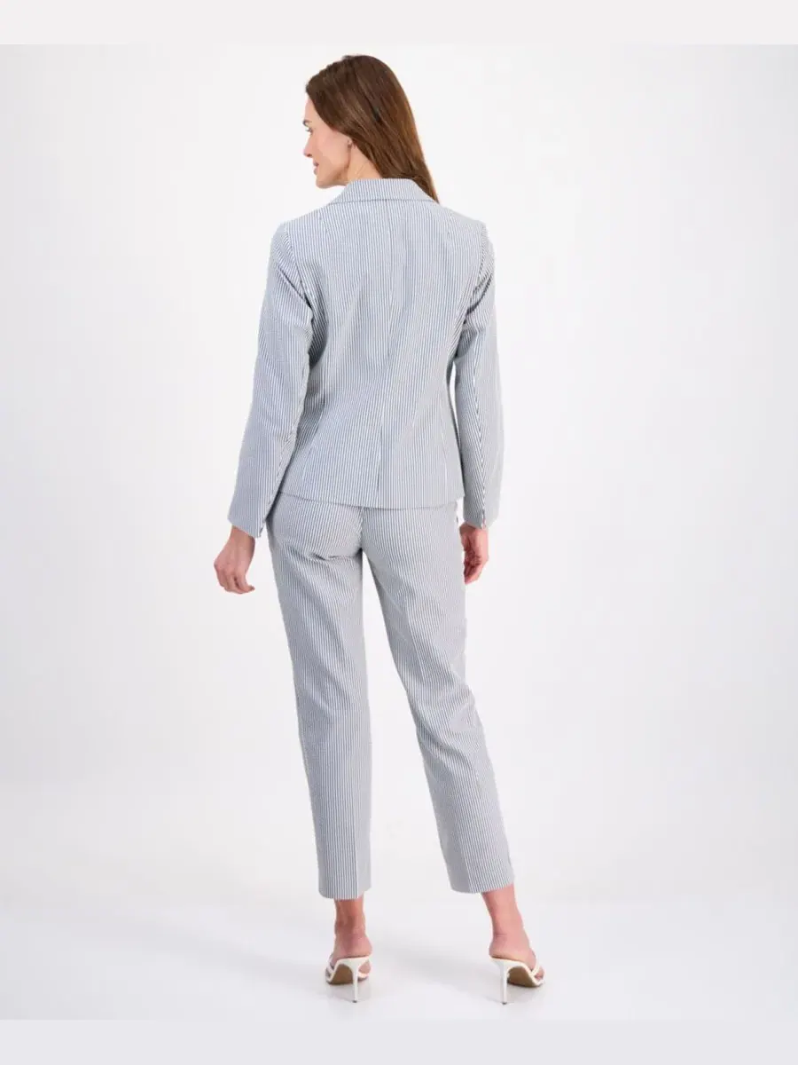 Женский брючный костюм из ткани сирсакер с длинными рукавами Le Suit — изображение 3 из 11, белый