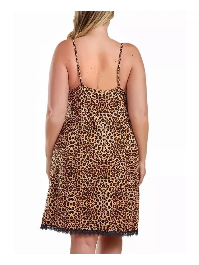 Сорочка Chiya Plus Size с леопардовым принтом, кружевной отделкой и разрезом спереди iCollection — изображение 2 из 2