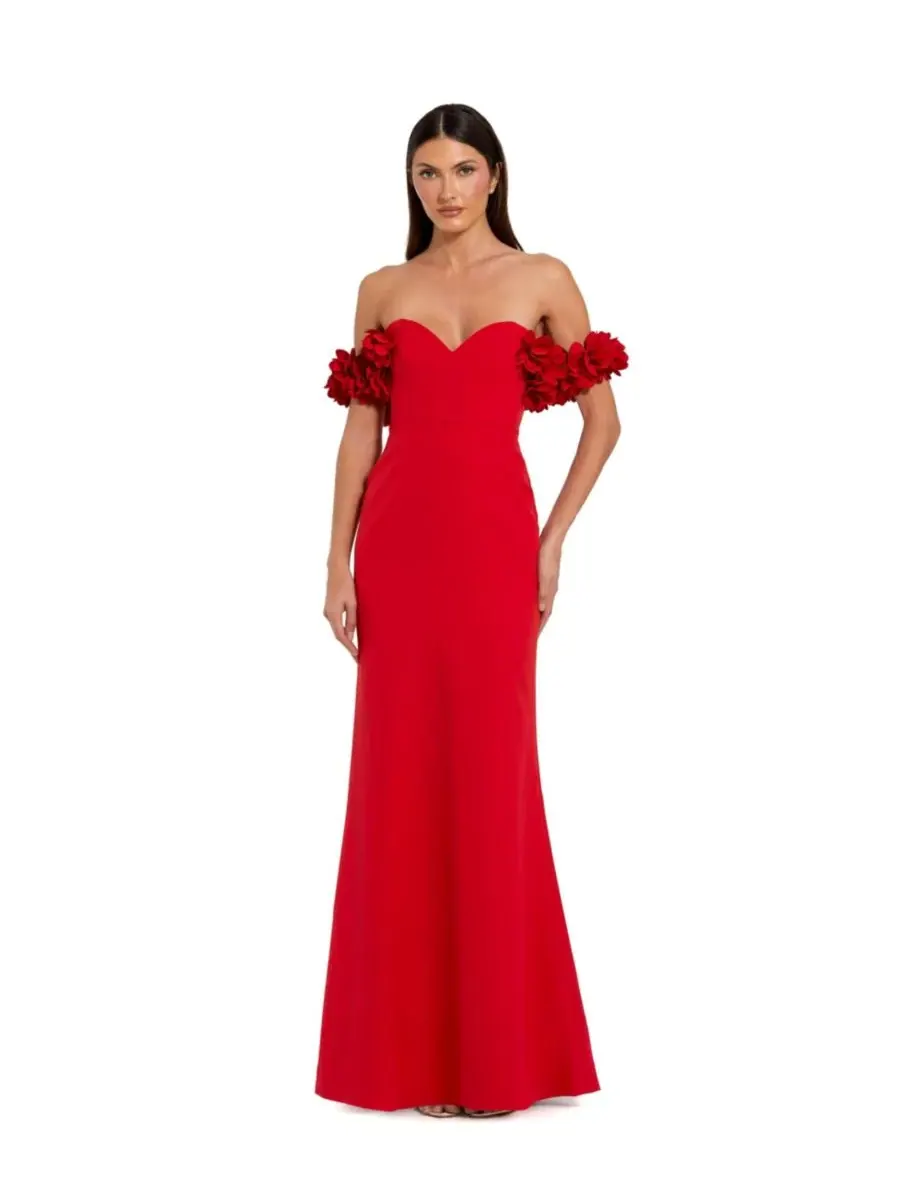 Mac Duggal Женское платье из крепа с открытыми плечами и объемными цветами