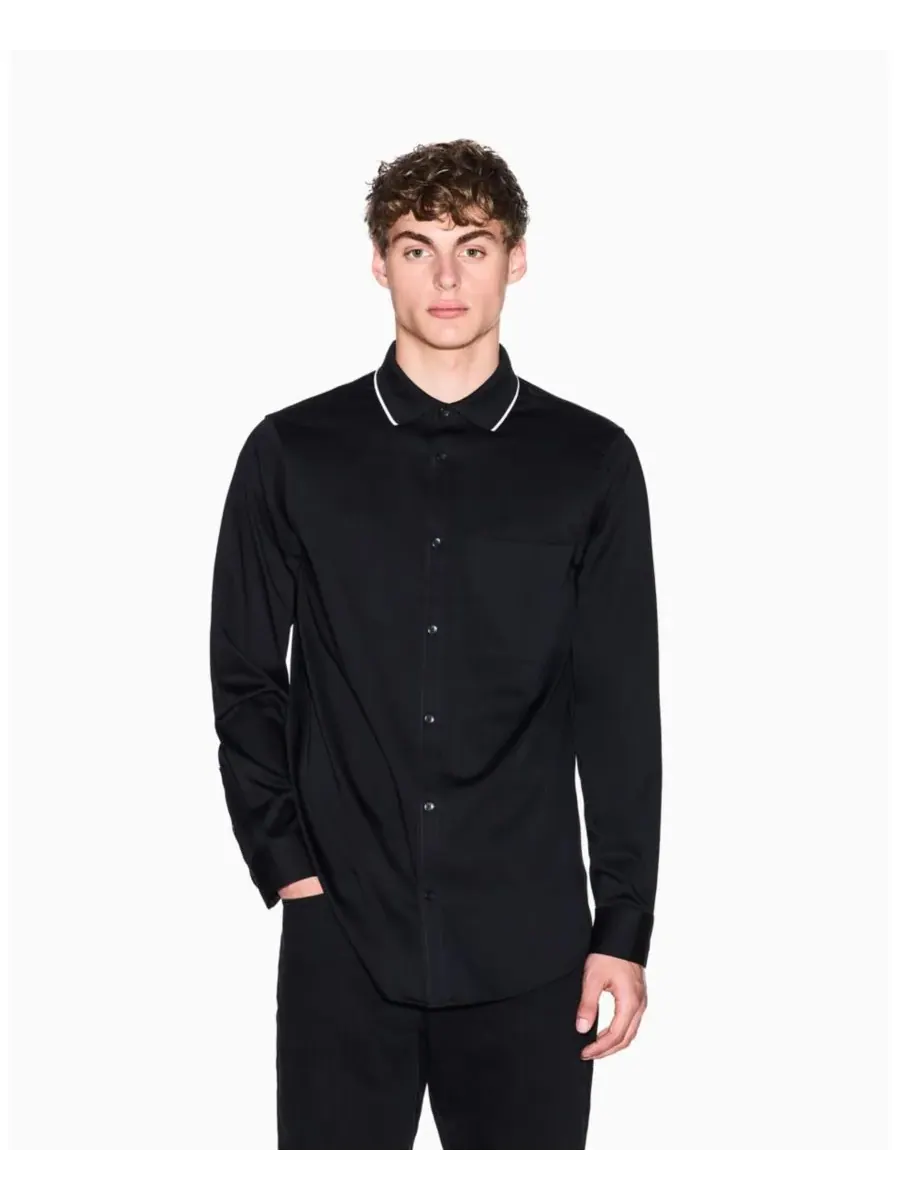 Мужская рубашка с длинными рукавами, ребристым воротником и отделкой A|X Armani Exchange