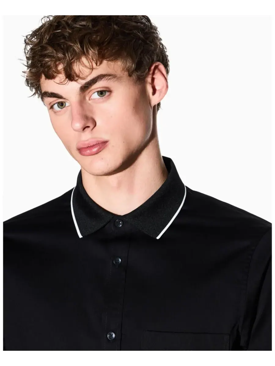 Мужская рубашка с длинными рукавами, ребристым воротником и отделкой A|X Armani Exchange — изображение 4 из 5, черный