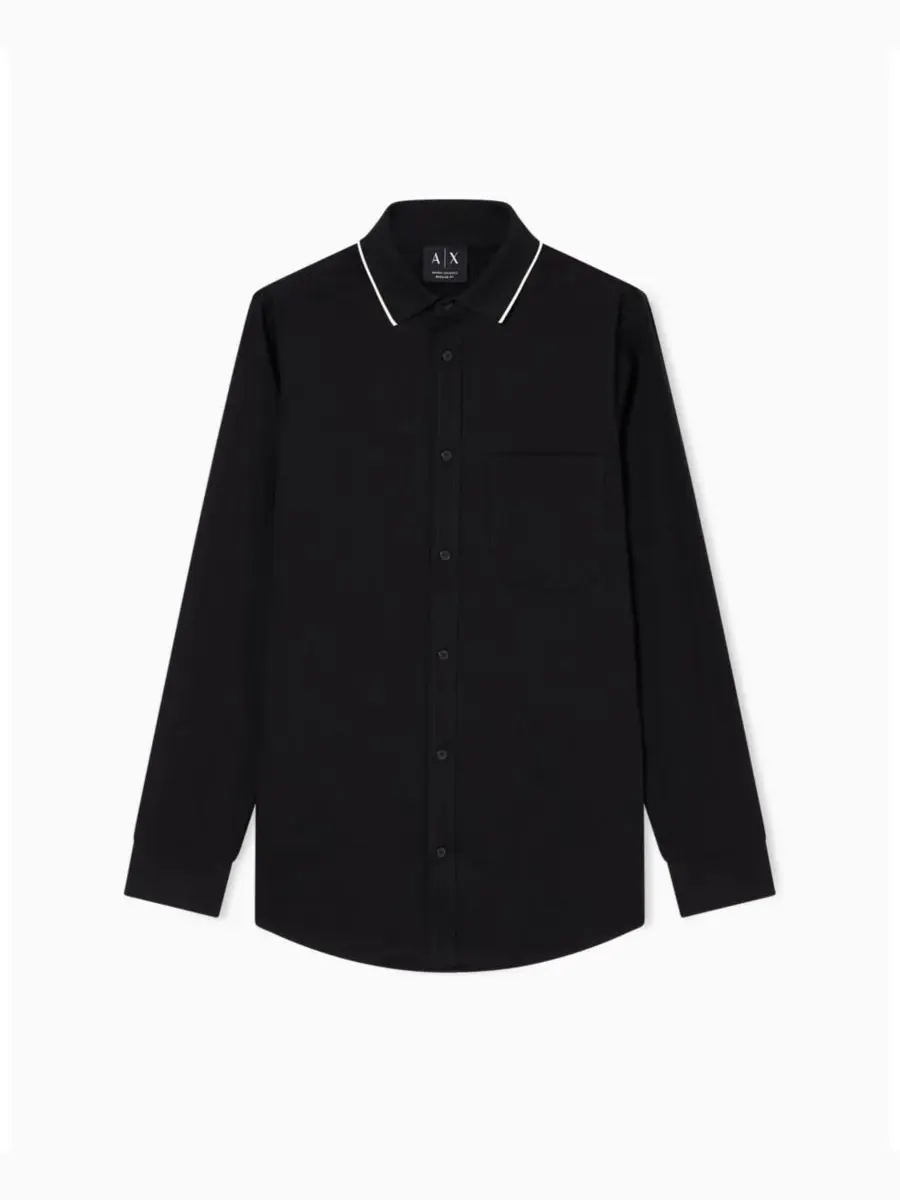 Мужская рубашка с длинными рукавами, ребристым воротником и отделкой A|X Armani Exchange — изображение 5 из 5, черный