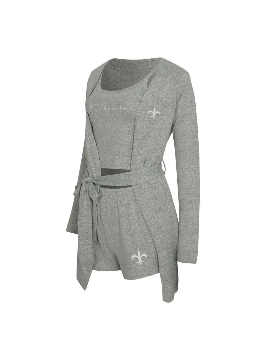 Комплект из топа и халата с шортами Heather Gray New Orleans Saints Rigor Tank and Short Robe Set — изображение 5 из 5, серый